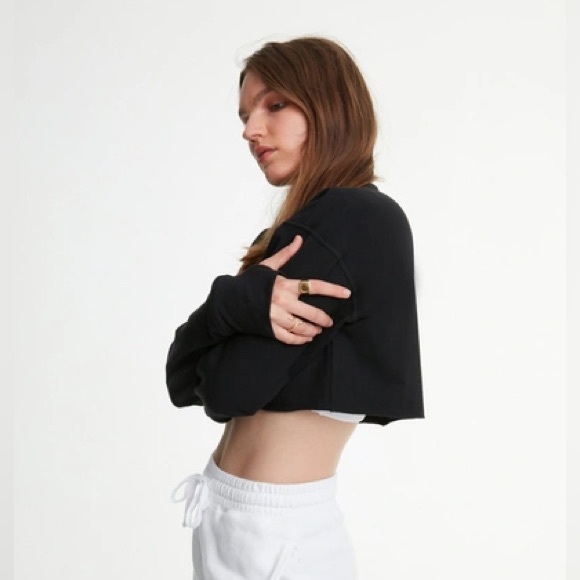 ALL ACCESS Encore Cropped Raw Edge Sweatshirt In Black Size M - Picture 1 of 8